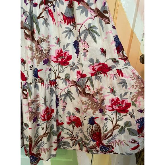 Guadalupe Women’s Maxi Dress Floral Bird Print Cotton Boho Peasant Off Shoulder - Picture 4 of 12